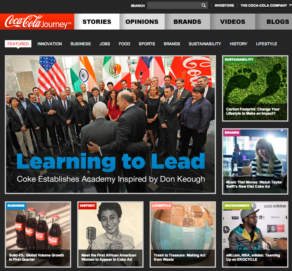 coca cola advertising approach compared to other corporate websites publishing model