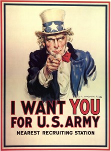 Uncle Sam recruitment poster, via Wikipedia Commons.